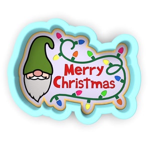 Merry Christmas Gnome Lights Cookie Cutter | Stamp | Stencil - SHARP EDGES - FAST Shipping - Choose Your Own Size!