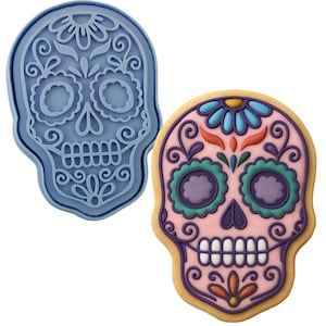 Day of the Dead Skull Cookie Cutter | Stamp | Stencil - SHARP EDGES - FAST Shipping - Choose Your Own Size! #1