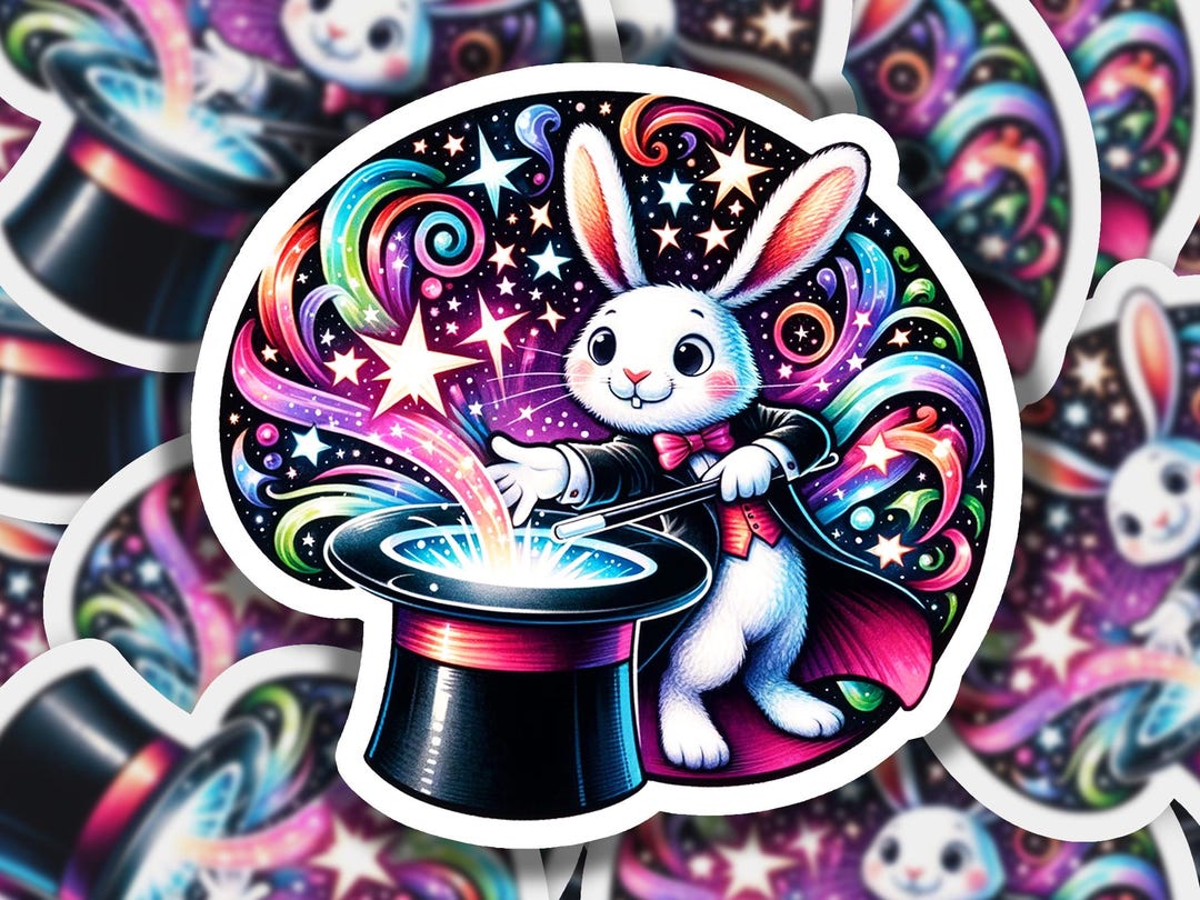Magician Bunny Tricks 1 Vinyl Sticker | Dishwasher Safe & Durable ...