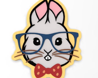 Bunny with Glasses and Bowtie Cookie Cutter | Stamp | Stencil - SHARP EDGES - FAST Shipping - Choose Your Own Size!