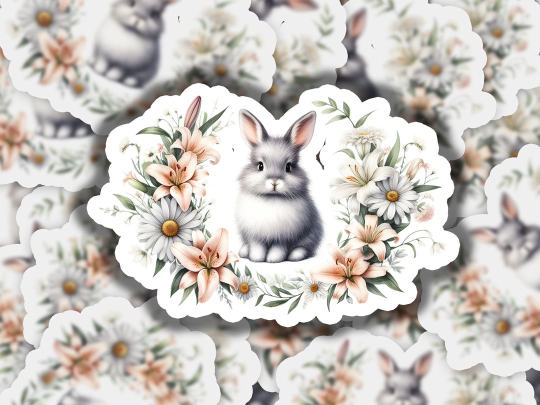 Baby Bunny Flower Wreath Vinyl Sticker | Waterproof & Durable | Bunny ...