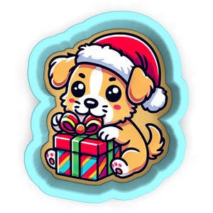 Puppy Opening Presents Cookie Cutter | Stamp | Stencil - SHARP EDGES - FAST Shipping - Choose Your Own Size! #1