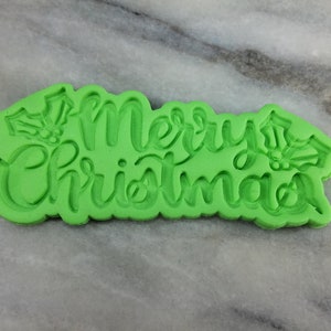 Merry Christmas Cookie Cutter 2-Piece, Outline & Stamp #1 - SHARP EDGES - FAST Shipping - Choose Your Own Size!