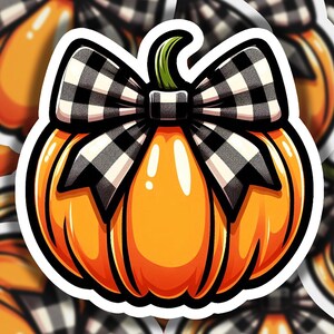 Pumpkin with Cute Bow Vinyl Sticker | Dishwasher Safe & Durable | Custom Sizes | Fast Shipping | Made in USA