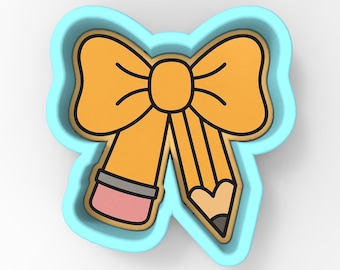 School Pencil Bow 1 Cookie Cutter | Stamp | Stencil - SHARP EDGES - FAST Shipping - Choose Your Own Size! #1