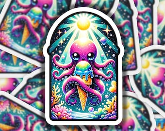 Octopus Icecream 2 Vinyl Sticker | Dishwasher Safe & Durable | Custom Sizes | Fast Shipping | Made in USA 1