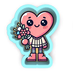 Heart Holding Flowers Retro Cookie Cutter | Stamp | Stencil - SHARP EDGES - FAST Shipping - Choose Your Own Size! #1