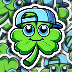 4 Leaf Clover Cool Hat Vinyl Sticker | Dishwasher Safe & Durable | Custom Sizes | Fast Shipping | Made in USA 1