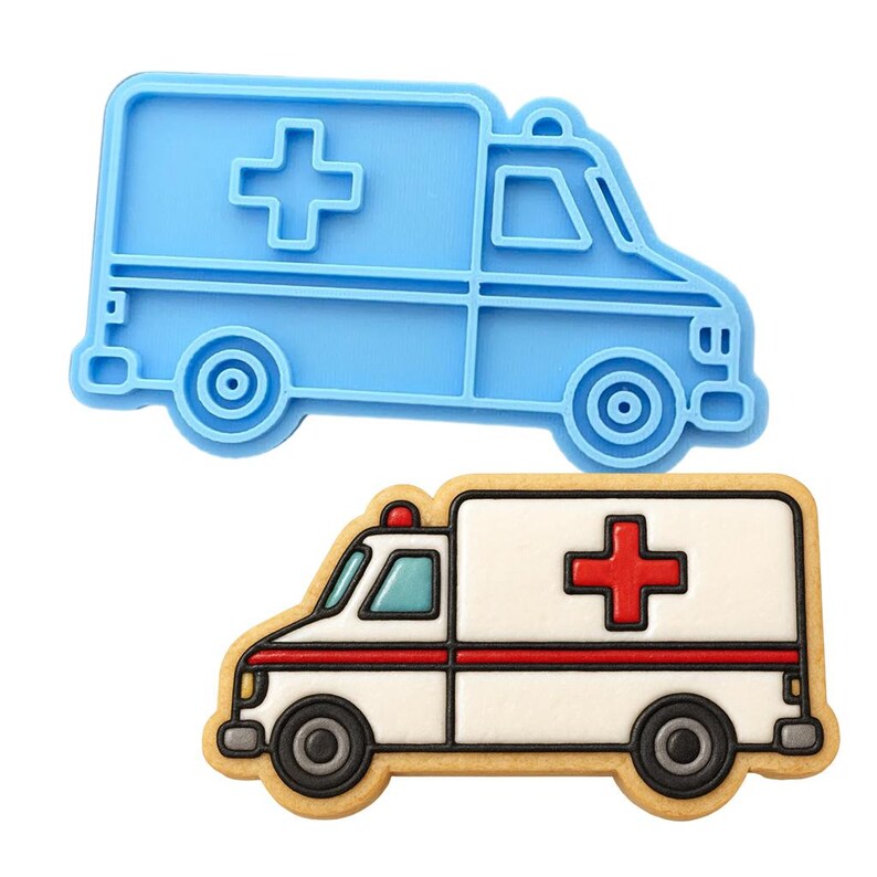 Ambulance Cookie Cutter | Stamp | Stencil - SHARP EDGES - FAST Shipping - Choose Your Own Size! Stamp ONLY