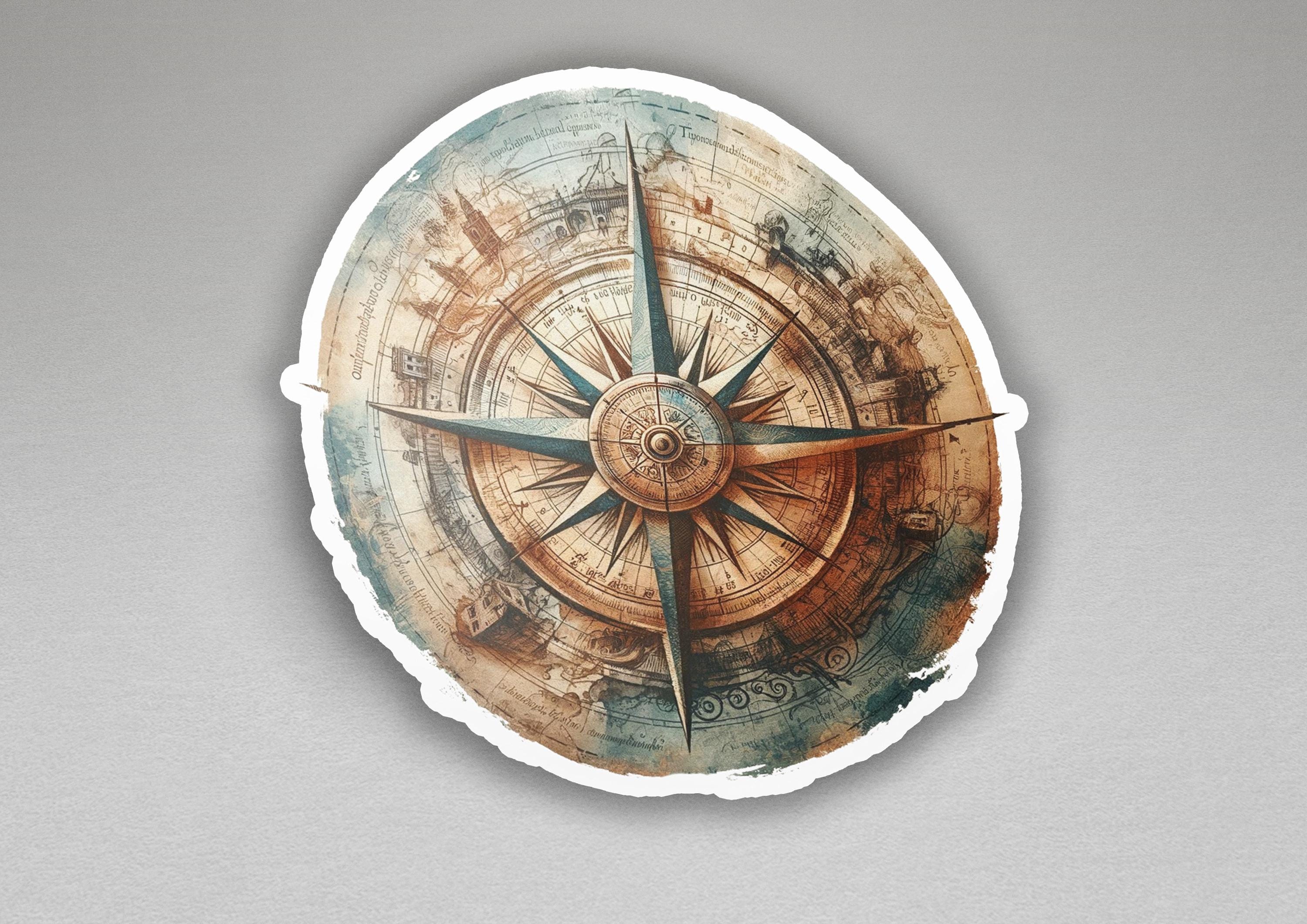 Compass Map Watercolor Vinyl Sticker | Dishwasher Safe & Durable ...