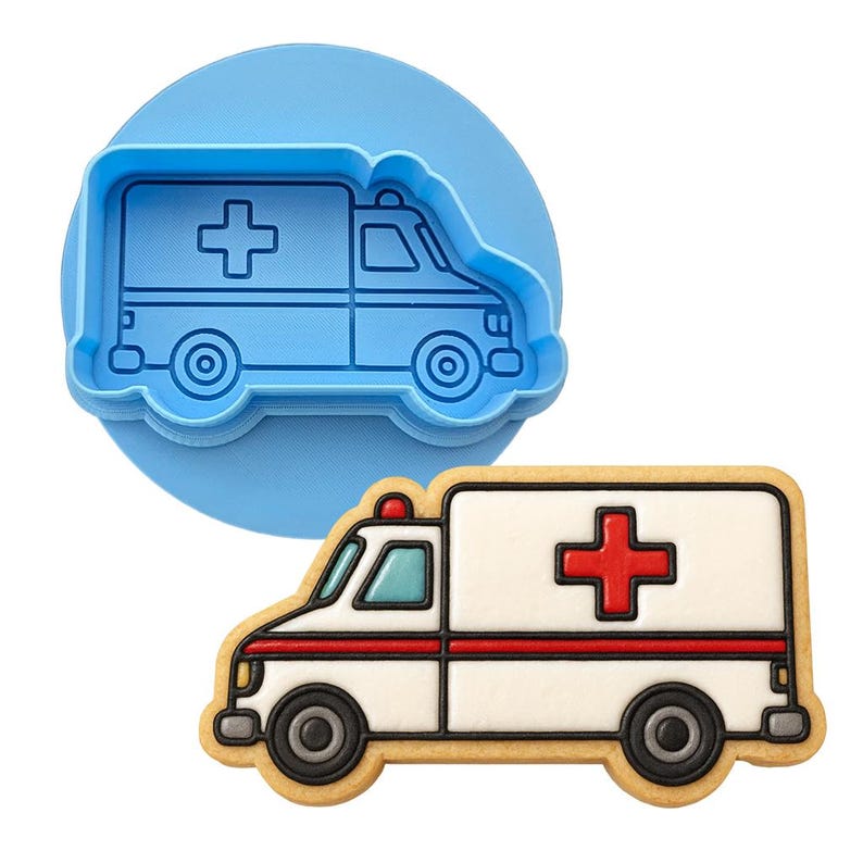 Ambulance Cookie Cutter | Stamp | Stencil - SHARP EDGES - FAST Shipping - Choose Your Own Size! **BUNDLE** Cutter + Debosser