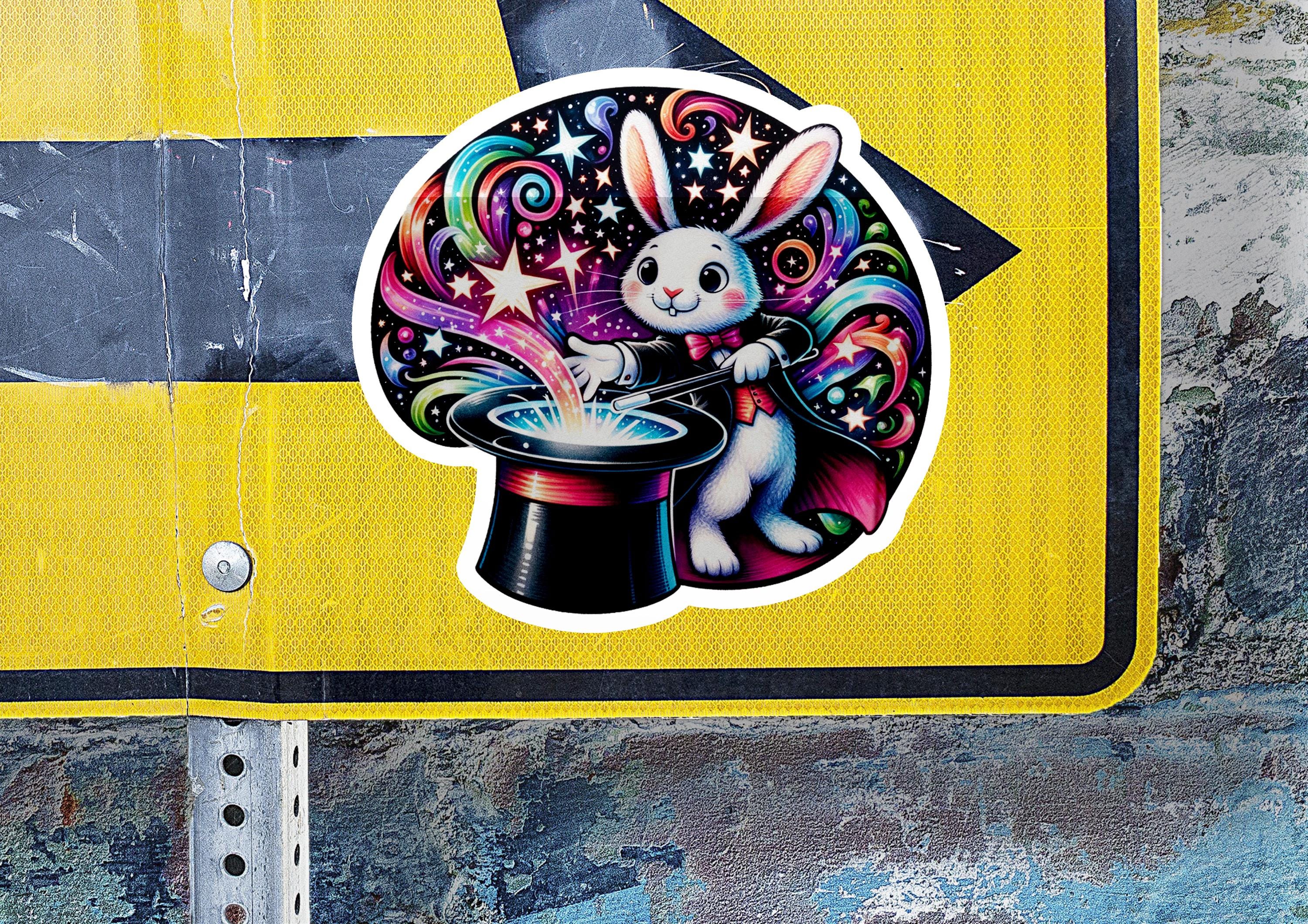 Magician Bunny Tricks 1 Vinyl Sticker | Dishwasher Safe & Durable ...