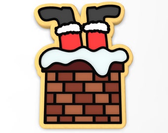 Cortador de galletas/sello/plantilla de Papá Noel atascado en la chimenea - BORDES AFILADOS - Envío rápido - ¡Elige tu propio tamaño!