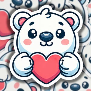 Polar Bear Heart Vinyl Sticker | Dishwasher Safe & Durable | Custom Sizes | Fast Shipping | Made in USA 1