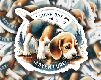 Sniff Out Adventure Beagle Funny Vinyl Sticker | Waterproof & Durable | Watercolor Sticker | Custom Sizes | Fast Shipping | Made in USA