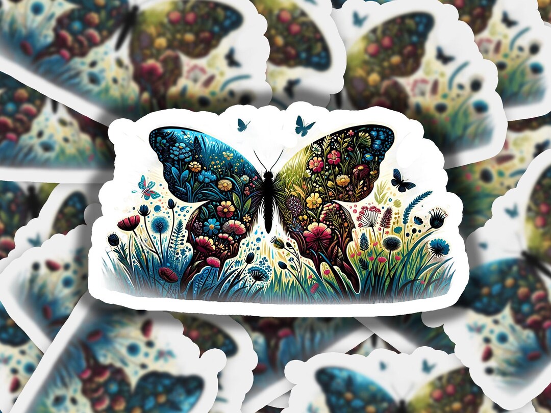 Butterfly Flower Field 6 Vinyl Sticker | Dishwasher Safe & Durable ...