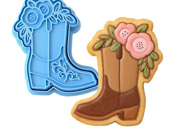 Cowgirl Boot with Roses Left Cookie Cutter | Stamp | Stencil - SHARP EDGES - FAST Shipping - Choose Your Own Size! #1