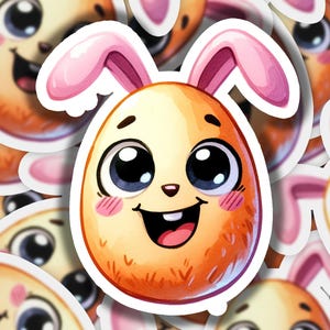Bunny as an Egg Happy Vinyl Sticker | Dishwasher Safe & Durable | Custom Sizes | Fast Shipping | Made in USA 1