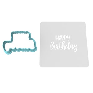 Happy Birthday Cookie Cutter | Stamp | Stencil - SHARP EDGES - FAST Shipping - Choose Your Own Size! #5 **BUNDLE** Cutter + Stencil