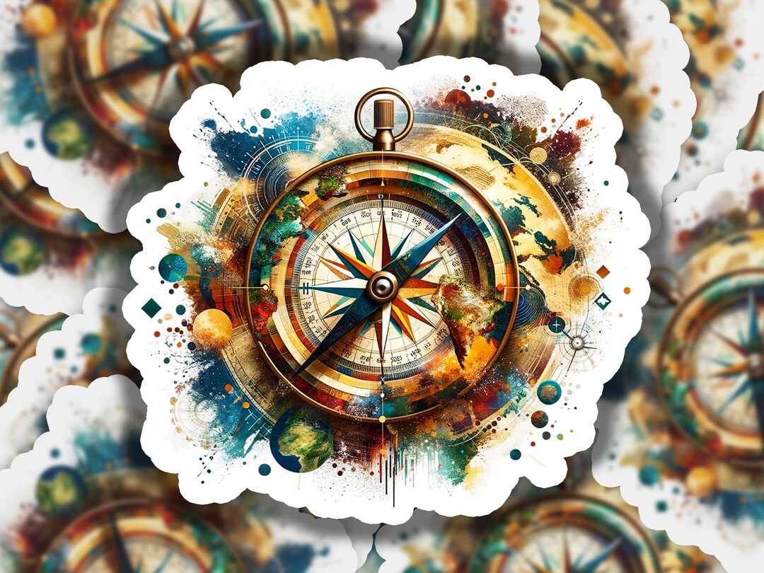 Compass Map Watercolored Vinyl Sticker | Dishwasher Safe & Durable ...