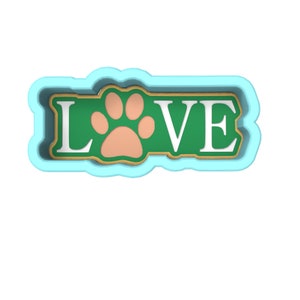 Love Dog Paw Horizontal Cookie Cutter | Stamp | Stencil - SHARP EDGES - FAST Shipping - Choose Your Own Size! #1