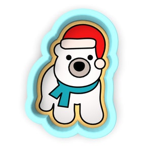 Polar Bear Santa Hat Cookie Cutter | Stamp | Stencil - SHARP EDGES - FAST Shipping - Choose Your Own Size! #1