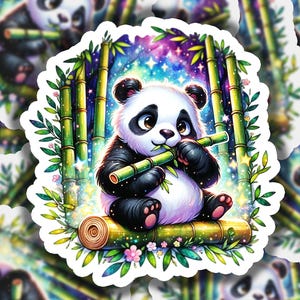 Panda Eating Bamboo 2 Vinyl Sticker | Dishwasher Safe & Durable | Custom Sizes | Fast Shipping | Made in USA 1