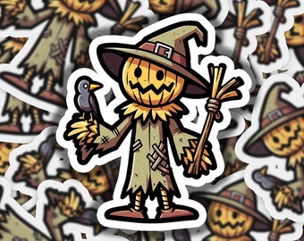 Scarecrow Holding a Crow Vinyl Sticker | Dishwasher Safe & Durable | Custom Sizes | Fast Shipping | Made in USA