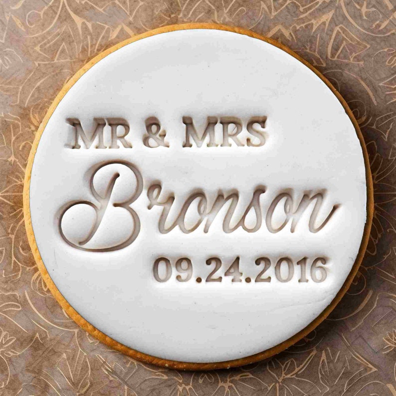 CUSTOM Cookie Stamp & Cutter Wedding Names with Date, Cookie Biscuit Stamp Fondant Wedding Clay Cake Decorating Icing Cupcakes image 1