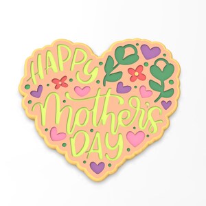 Happy Mother&#39;s DayFlowered Heart Cookie Cutter | Stamp | Stencil - SHARP EDGES - FAST Shipping - Choose Your Own Size!