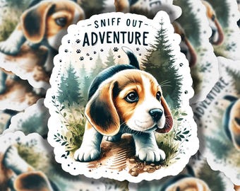 Sniff Out Adventure Beagle Funny Vinyl Sticker | Waterproof & Durable | Watercolor Sticker | Custom Sizes | Fast Shipping | Made in USA
