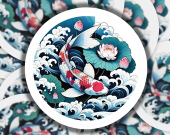 Coi Fish Wave Blend Vinyl Sticker | Dishwasher Safe & Durable | Custom Sizes | Fast Shipping | Made in USA