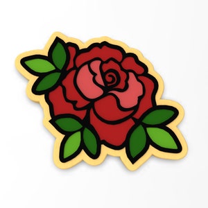 Rose with Leaves Cookie Cutter | Stamp | Stencil - SHARP EDGES - FAST Shipping - Choose Your Own Size! #3