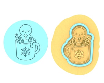 Gingerbread Hot Coco Tub Cookie Debosser | Cookie Cutter | Stencil - SHARP EDGES - FAST Shipping - Choose Your Own Size! #1