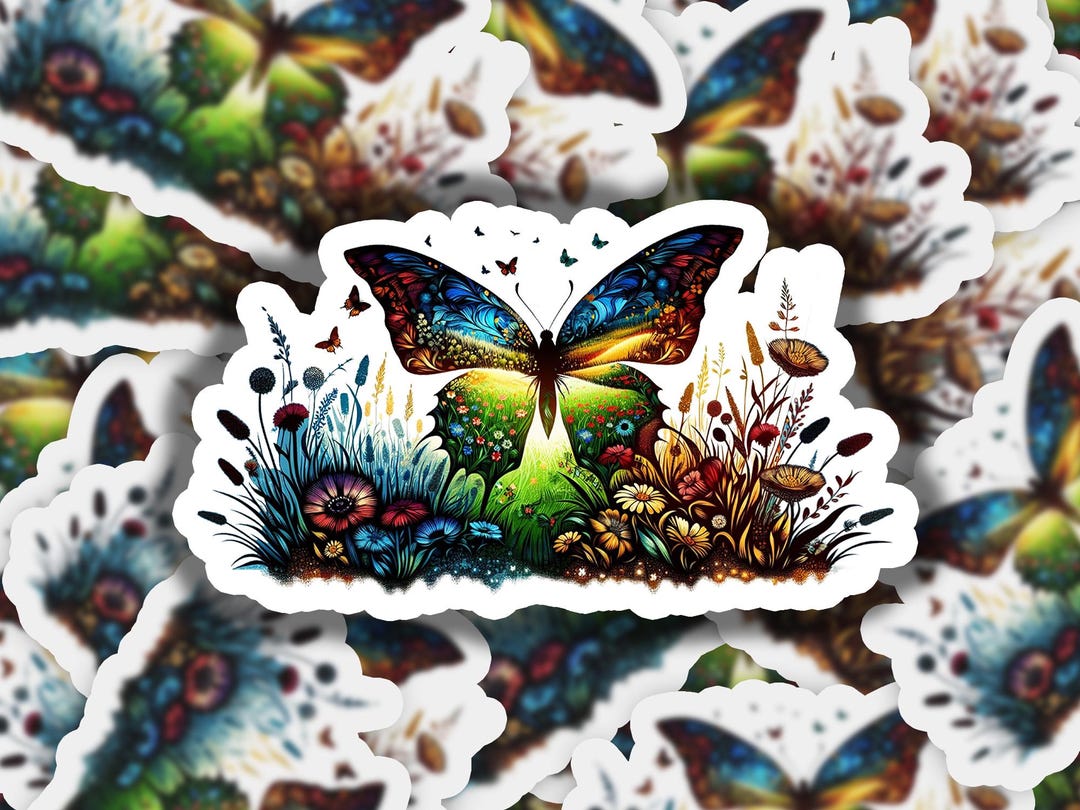 Butterfly Flower Field 7 Vinyl Sticker | Dishwasher Safe & Durable ...