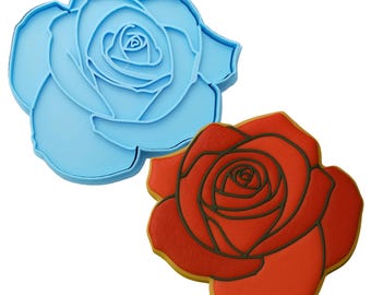 Rose Cookie Cutter 2-Piece, Outline & Stamp - SHARP EDGES - FAST Shipping - Choose Your Own Size!