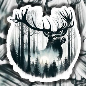 Deer Buck in Woods 2 Vinyl Sticker | Dishwasher Safe & Durable | Custom Sizes | Fast Shipping | Made in USA