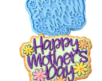 Happy Mother's Day Flowers Cookie Cutter | Stamp | - SHARP EDGES - FAST Shipping - Choose Your Own Size! #1