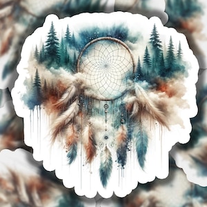 Dreamcatcher Watercolor Boho Woods 1 Vinyl Sticker | Dishwasher Safe & Durable | Custom Sizes | Fast Shipping | Made in USA