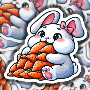 Chubby Bunny Eating Carrots Vinyl Sticker | Dishwasher Safe & Durable | Custom Sizes | Fast Shipping | Made in USA 2