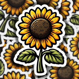 Sunflower Plant Vinyl Sticker | Dishwasher Safe & Durable | Custom Sizes | Fast Shipping | Made in USA
