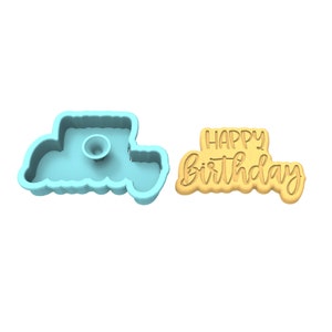 Happy Birthday Cookie Cutter | Stamp | Stencil - SHARP EDGES - FAST Shipping - Choose Your Own Size! #5 **BUNDLE** Cutter + Stamp