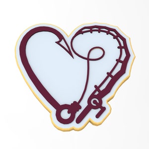 Fishing Heart Cookie Cutter | Stamp | Stencil - SHARP EDGES - FAST Shipping - Choose Your Own Size!