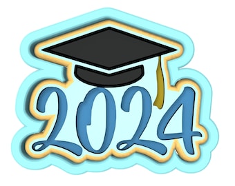 2024 Graduation Cookie Cutter | Stamp | Stencil - SHARP EDGES - FAST Shipping - Choose Your Own Size! #3C