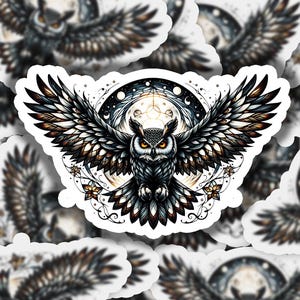 Owl at Night Moon Vinyl Sticker | Waterproof & Durable | Watercolor Sticker | Custom Sizes | Fast Shipping | Made in USA