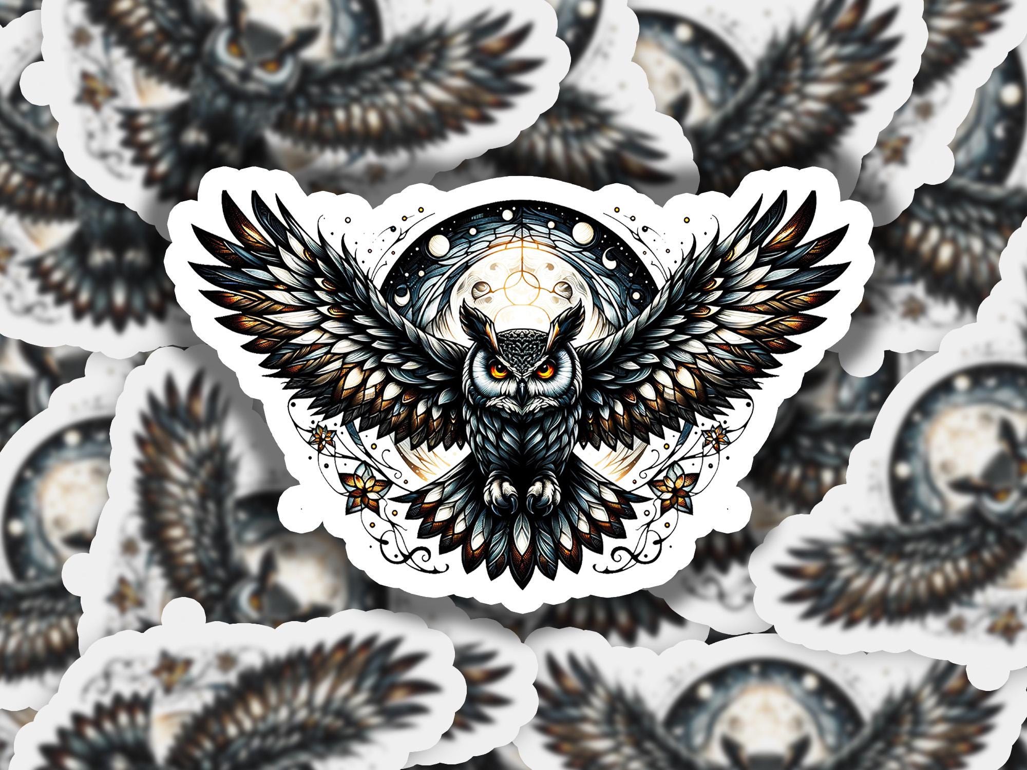 Owl at Night Moon Vinyl Sticker | Waterproof & Durable | Watercolor Sticker | Custom Sizes | Fas