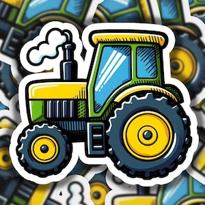 Green and Yellow Tractor Vinyl Sticker | Dishwasher Safe & Durable | Custom Sizes | Fast Shipping | Made in USA 1