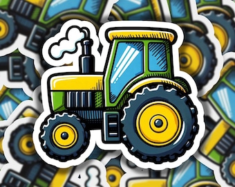 Green and Yellow Tractor Vinyl Sticker | Dishwasher Safe & Durable | Custom Sizes | Fast Shipping | Made in USA 1