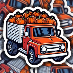 Pumpkin Truck Vinyl Sticker | Dishwasher Safe & Durable | Custom Sizes | Fast Shipping | Made in USA