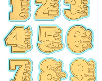 Birthday Number Sideways Cookie Cutter | Stamp | Stencil | Debosser Set. Any Size. Any Style. - SHARP EDGES - FAST Shipping #2.